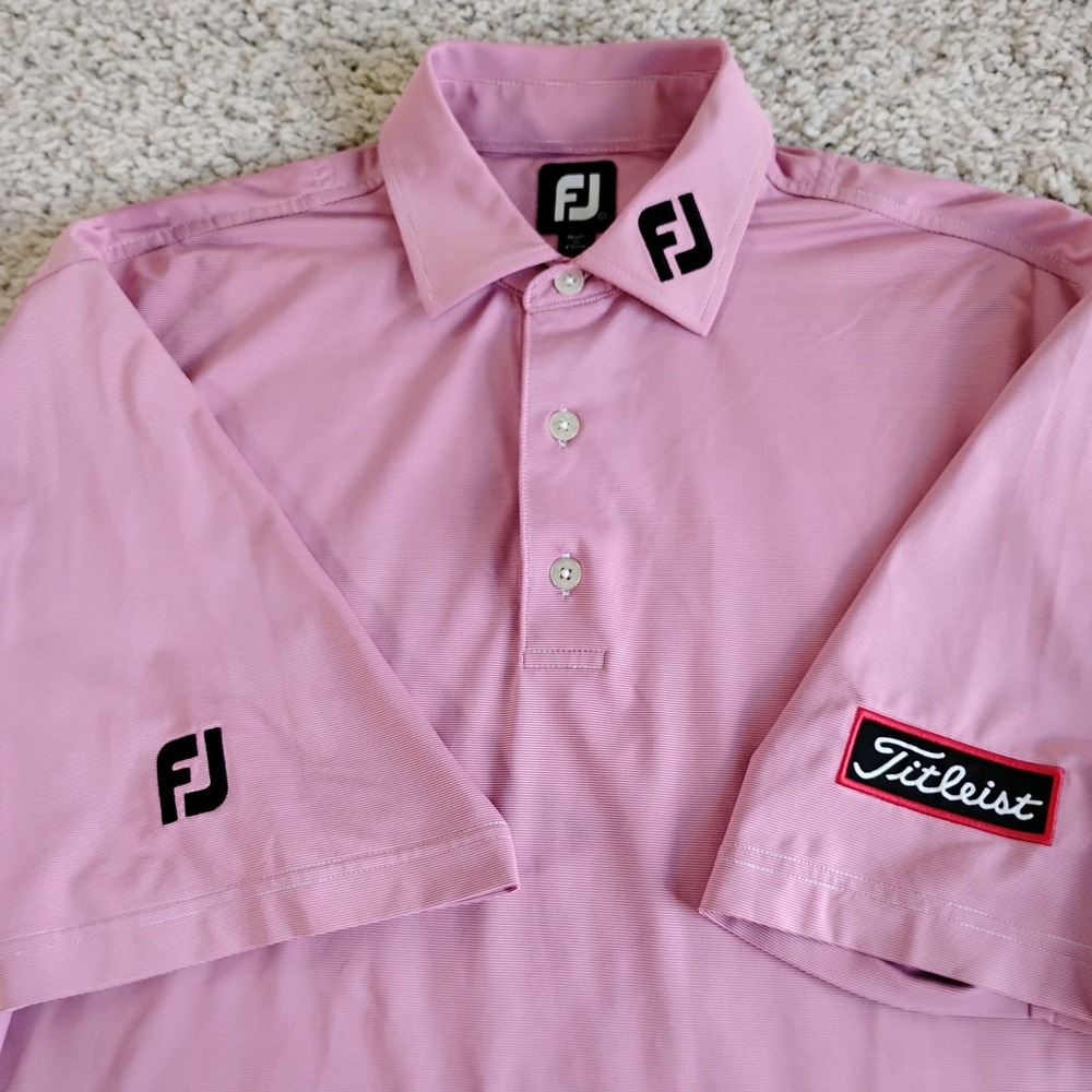 FootJoy Titleist Polo Shirt Mens Large Pink Logo Patch Performance Golf Stretch